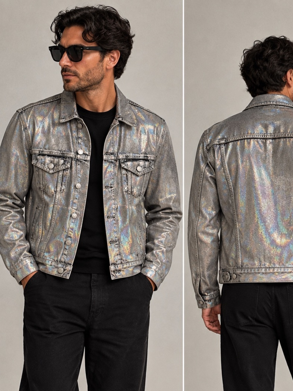 ZARA Men's Iridescent Silver Denim Jacket